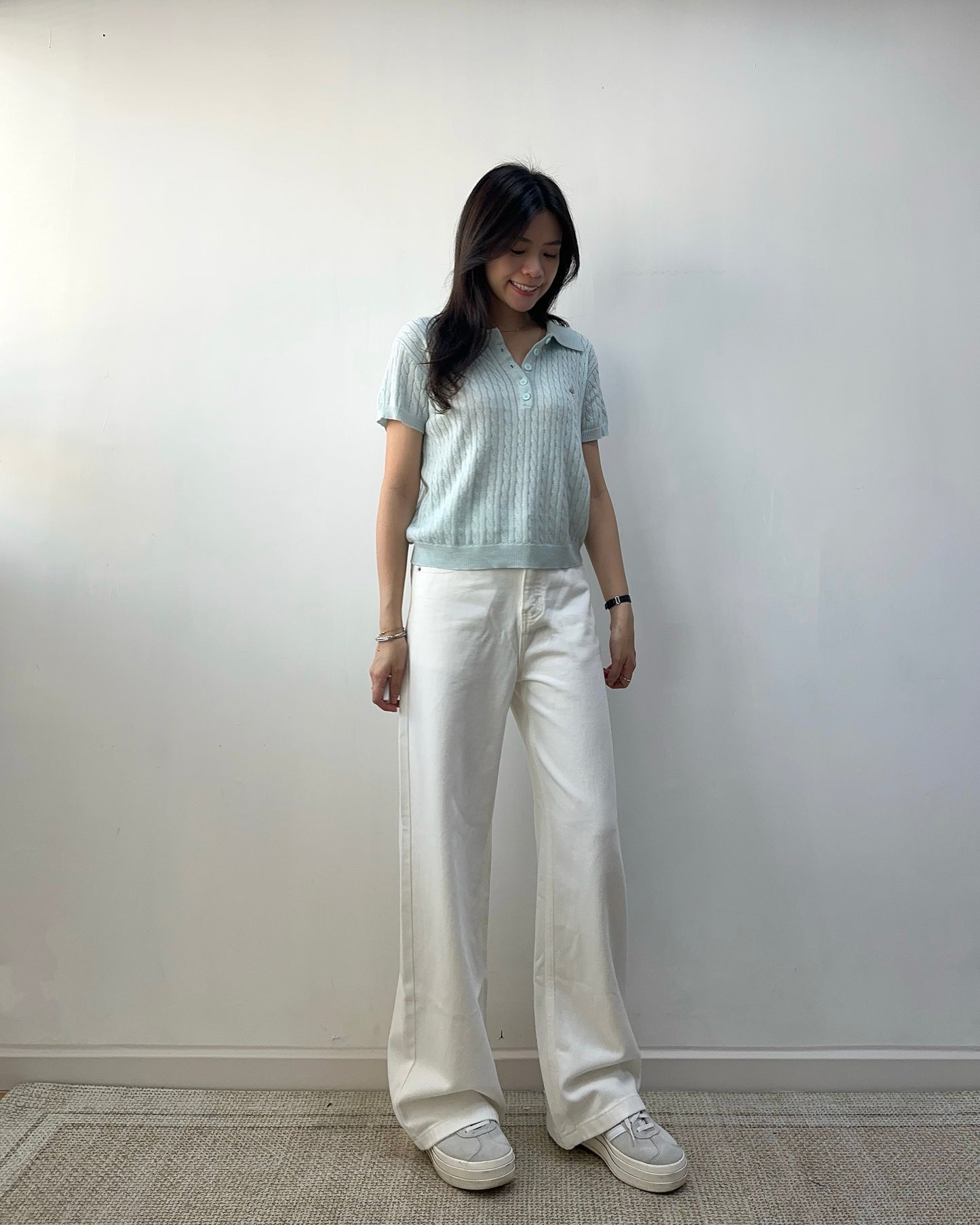 扭紋針織polo top