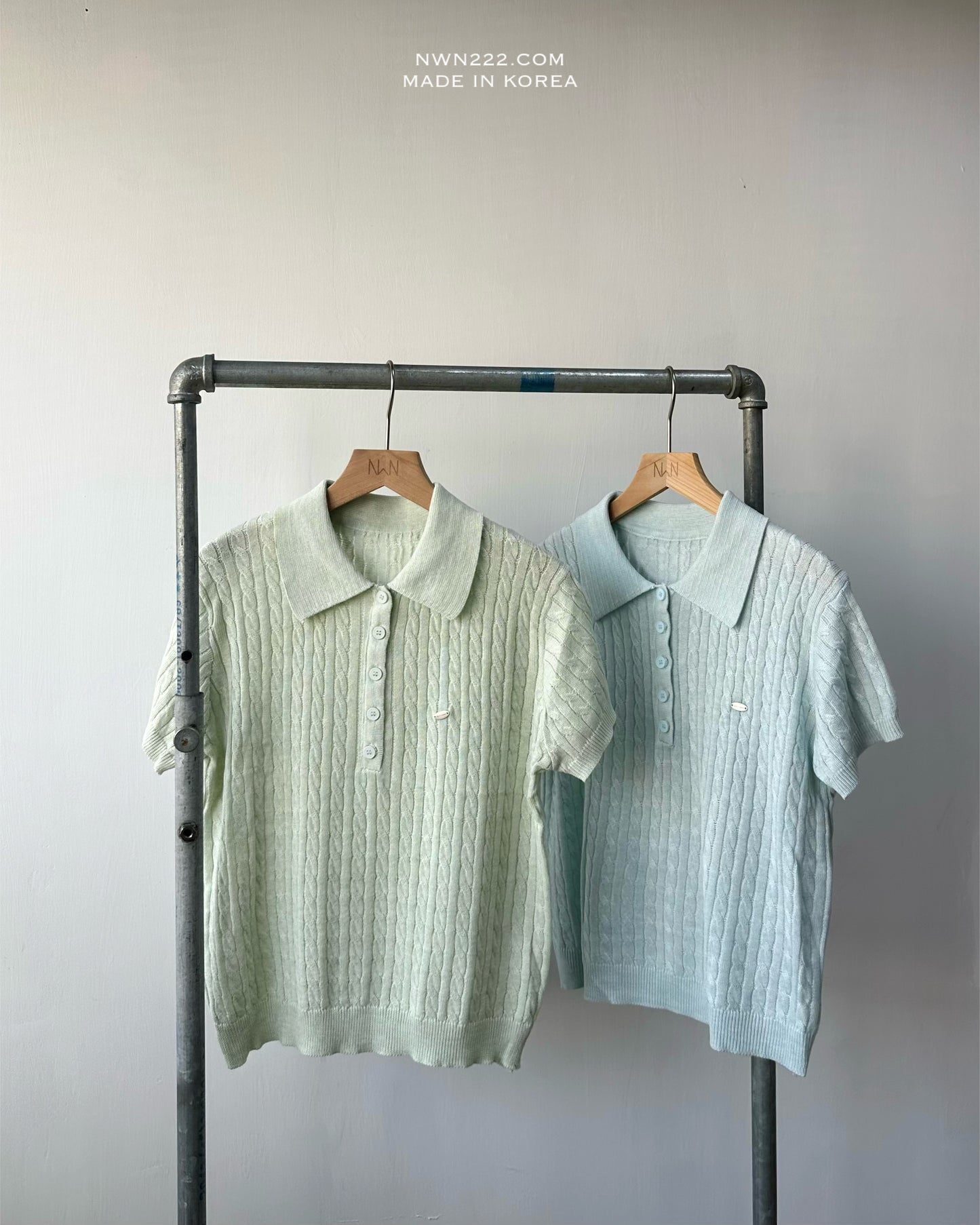 扭紋針織polo top