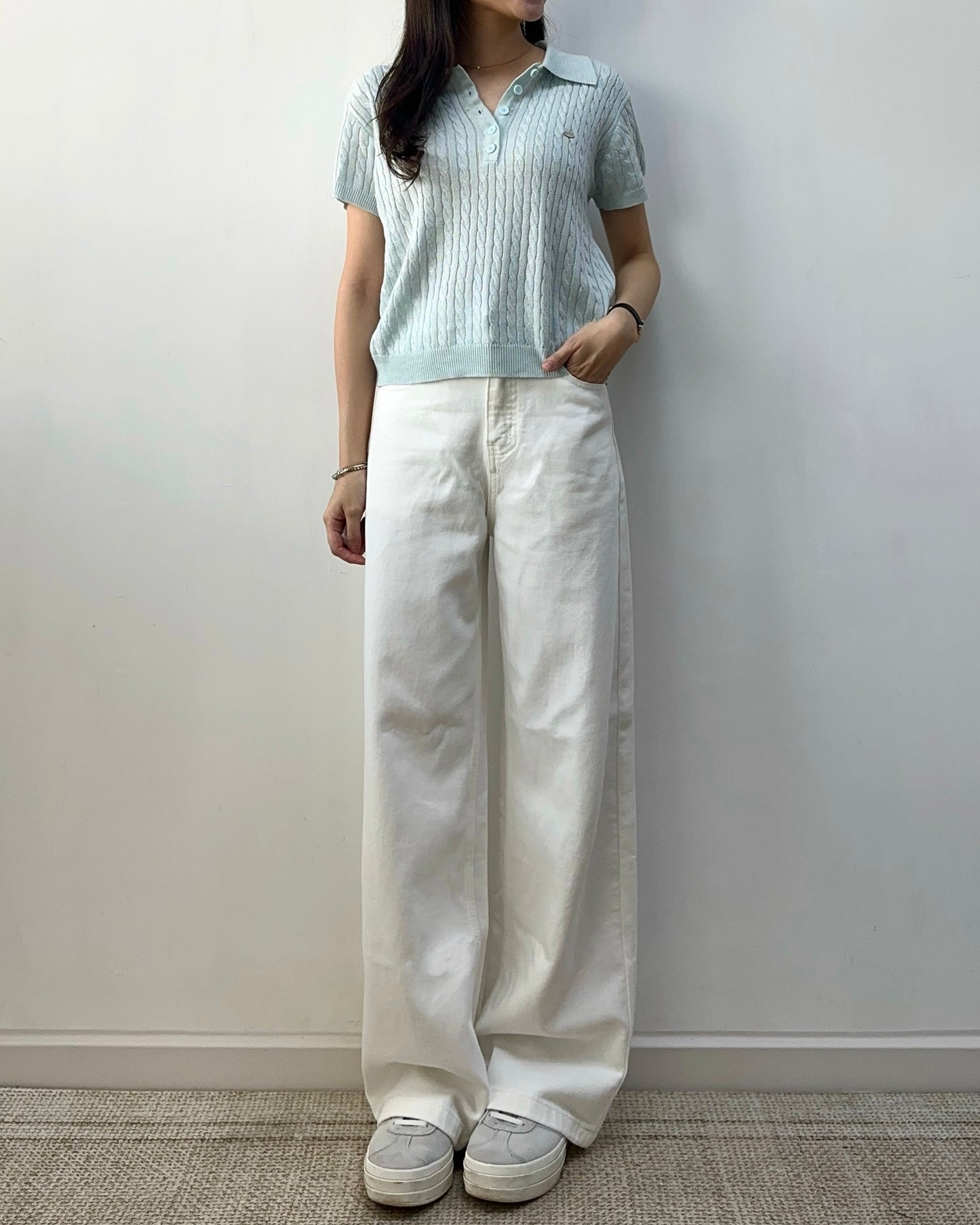 扭紋針織polo top