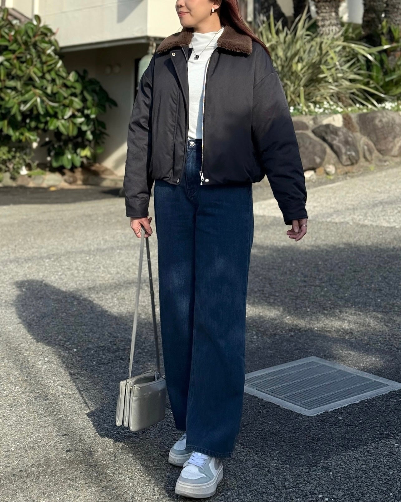 反領羊羔毛短羽絨