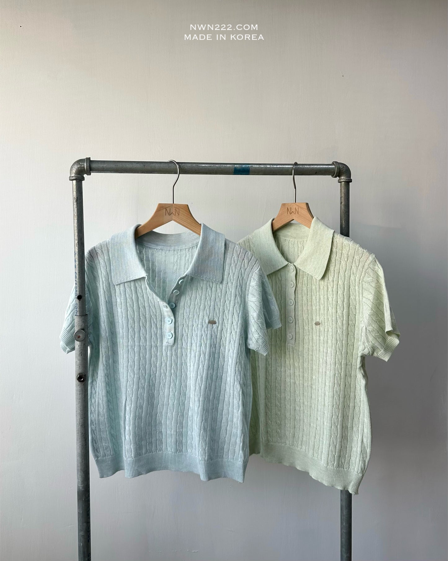 扭紋針織polo top