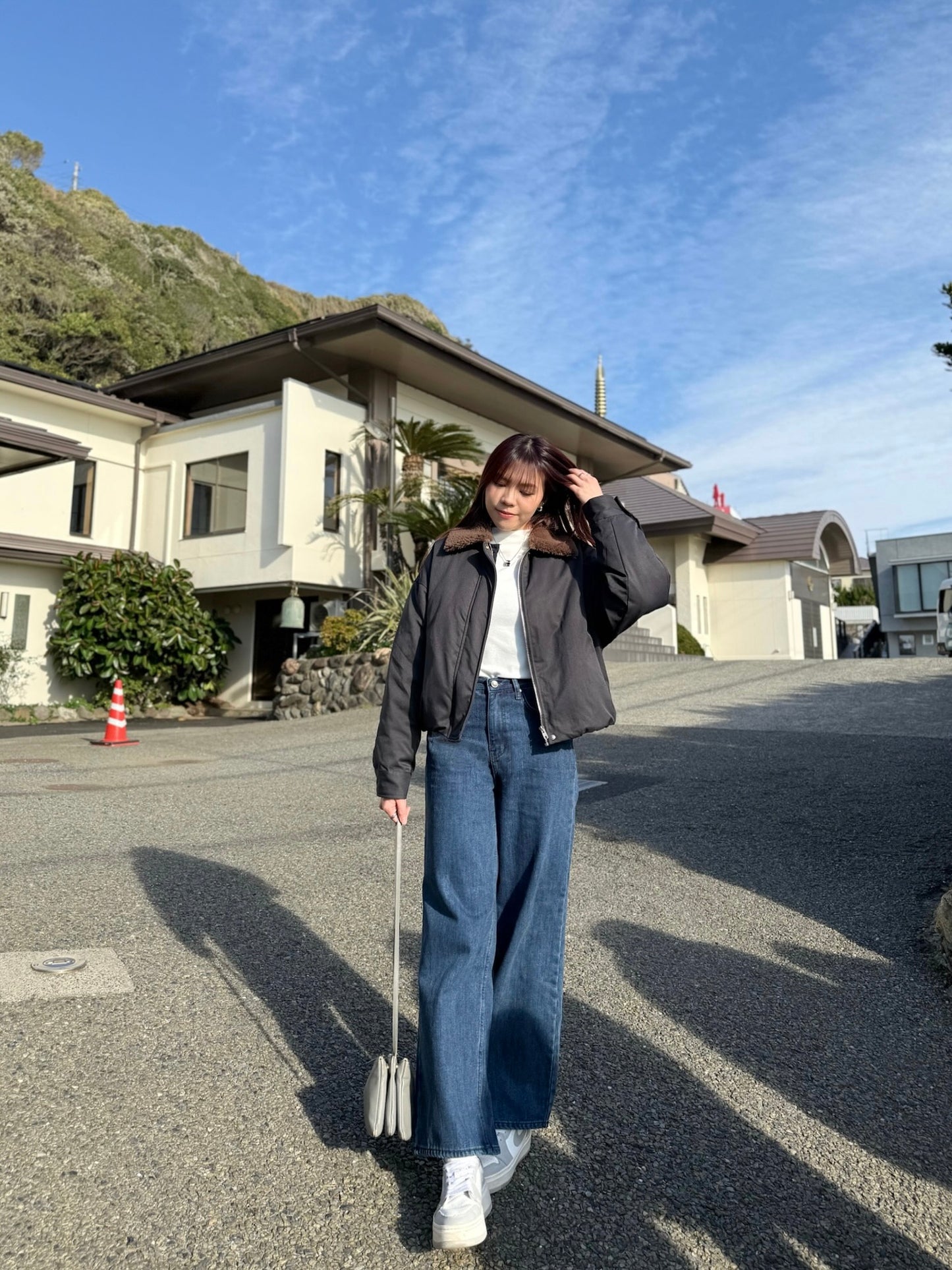 反領羊羔毛短羽絨