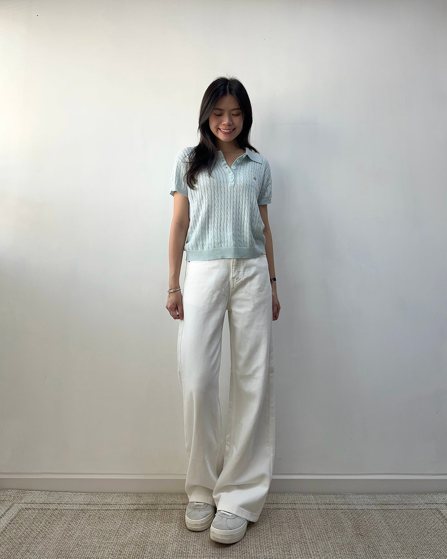 扭紋針織polo top