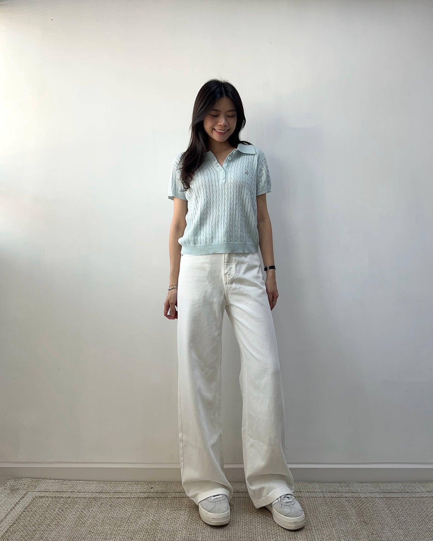 扭紋針織polo top