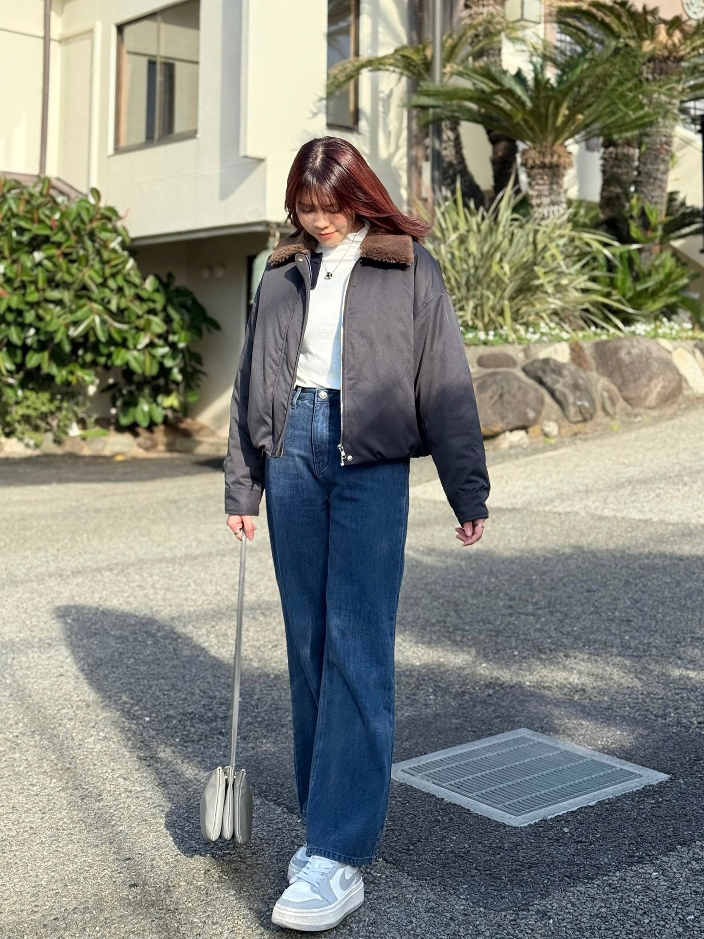 反領羊羔毛短羽絨