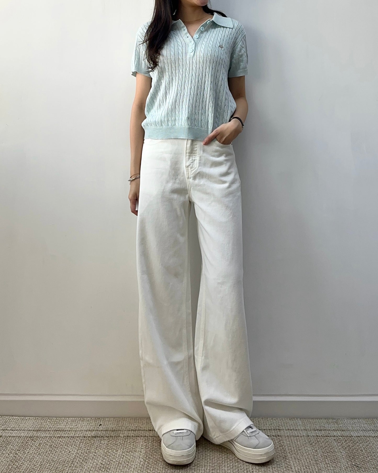 扭紋針織polo top