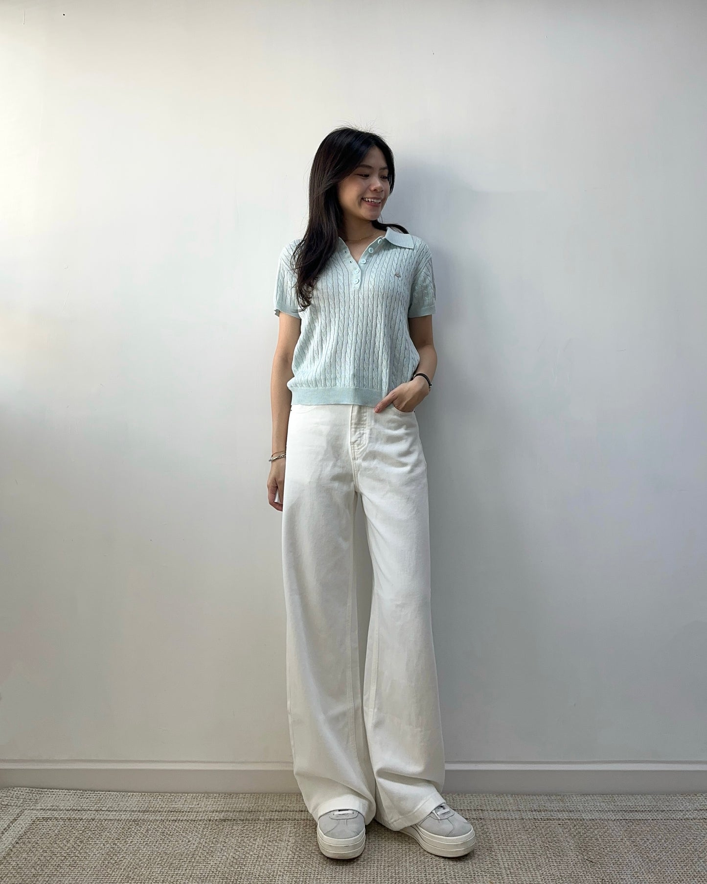 扭紋針織polo top