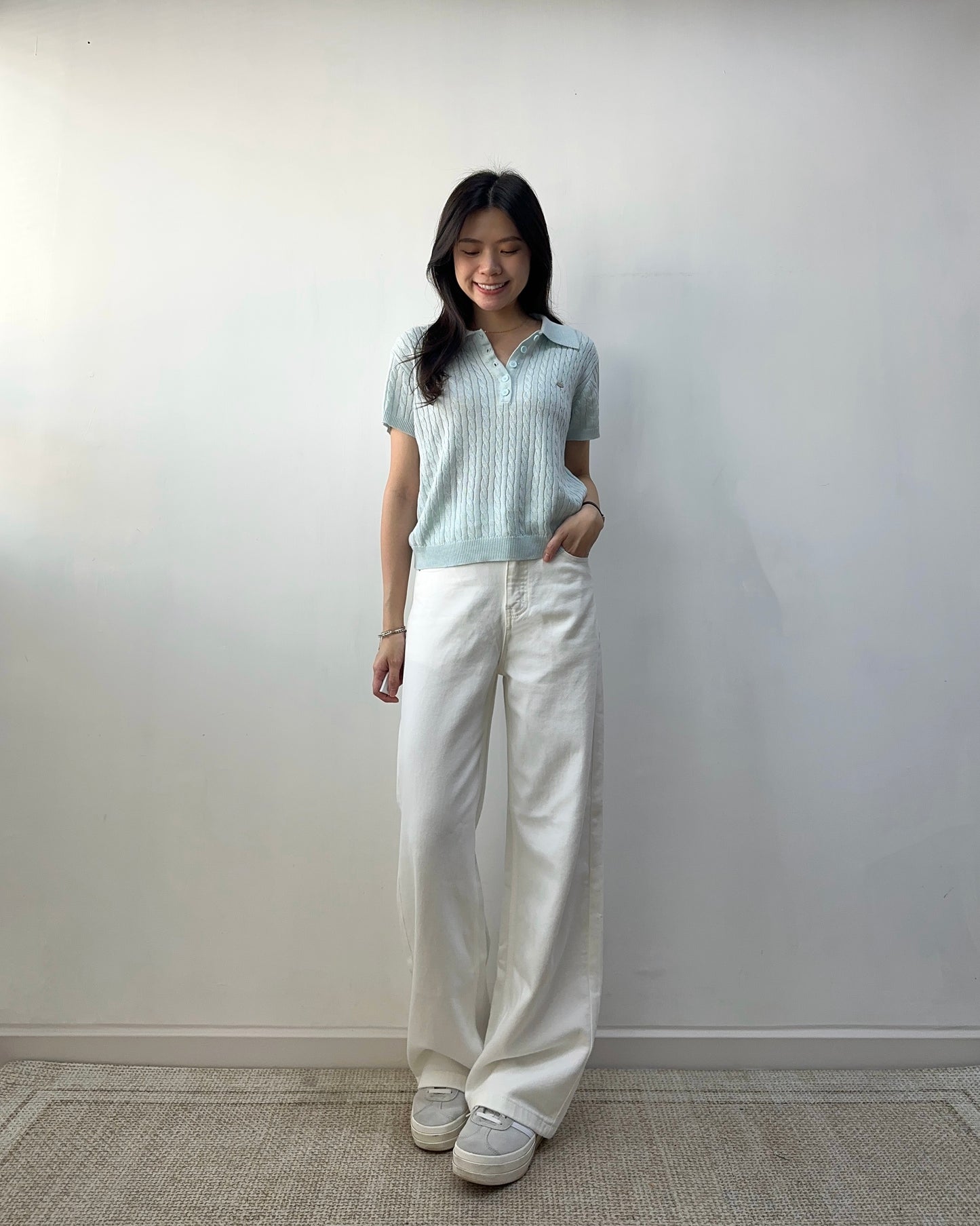 扭紋針織polo top