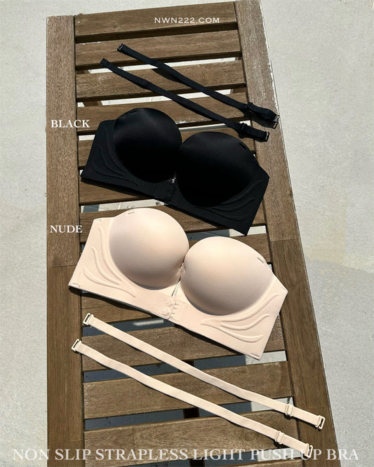 Non slip strapless light push up bra