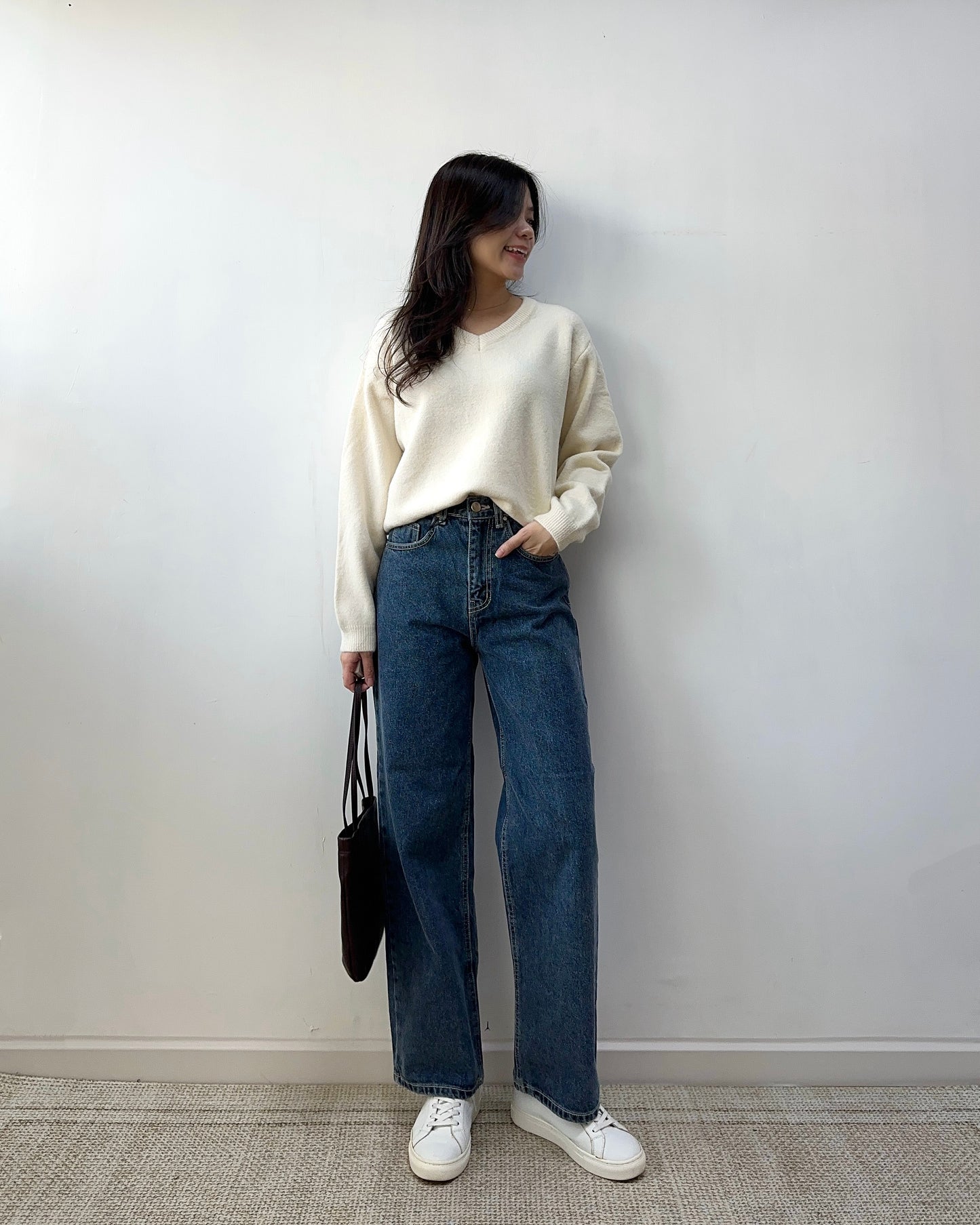 深藍九分寬長牛