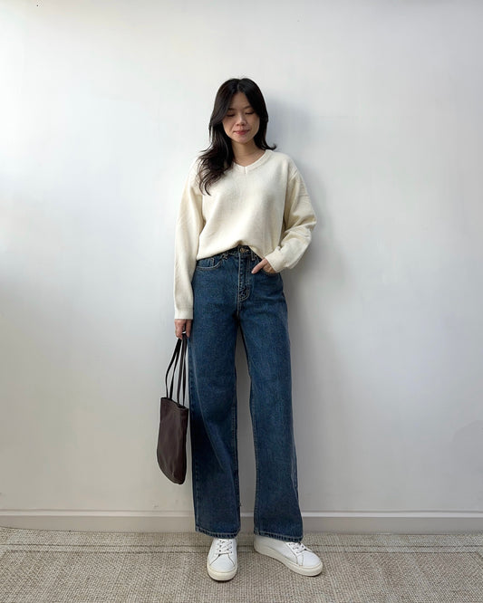 深藍九分寬長牛