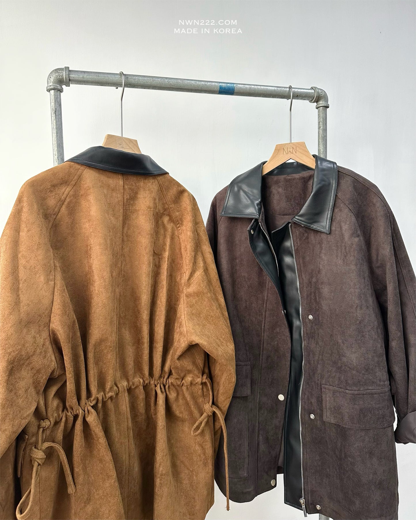 猄皮修腰中長外套