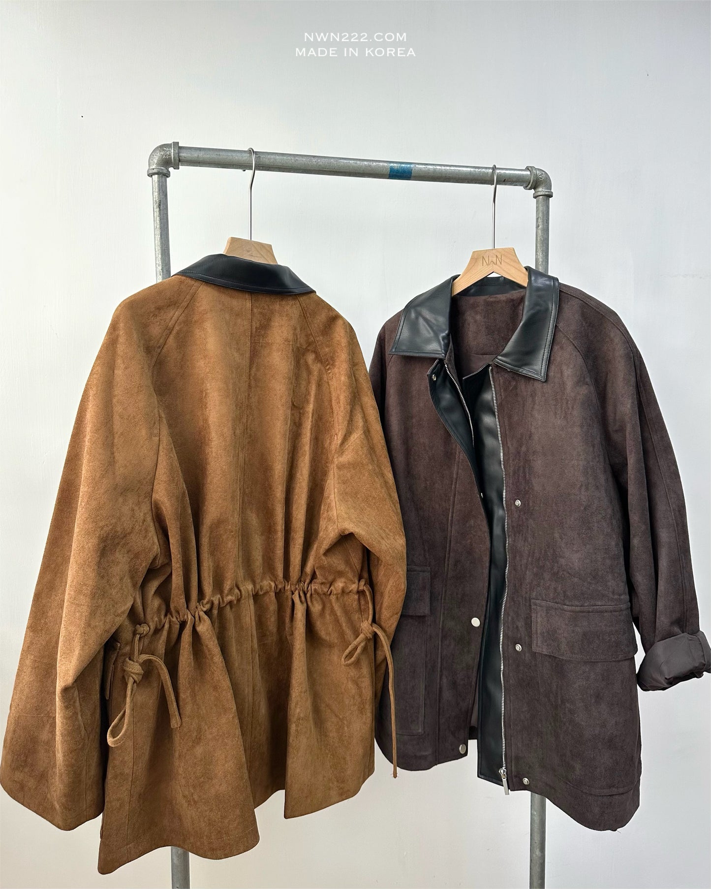 猄皮修腰中長外套