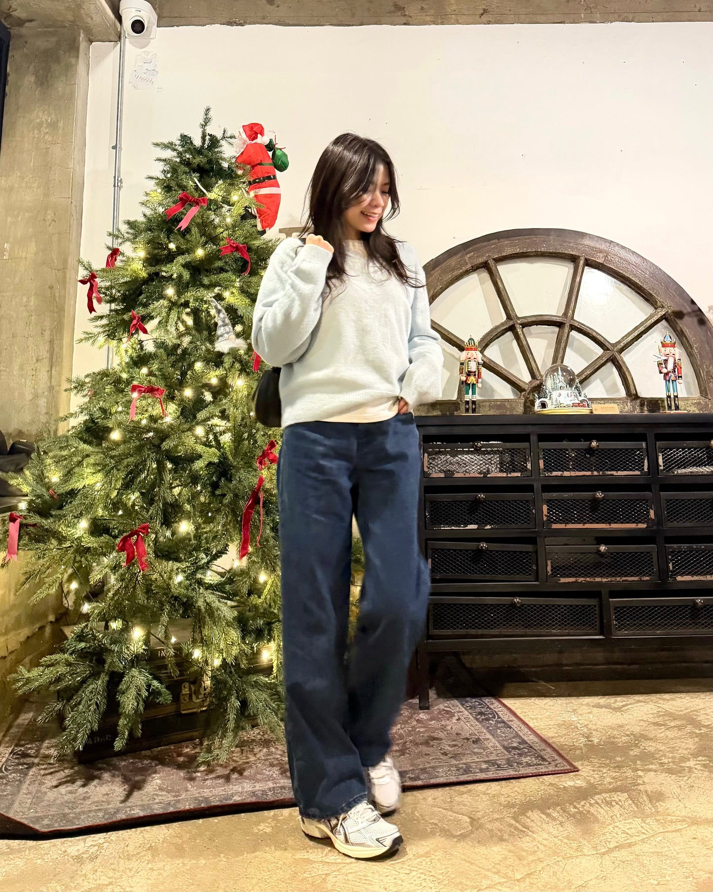 深藍天鵝絨直筒長牛