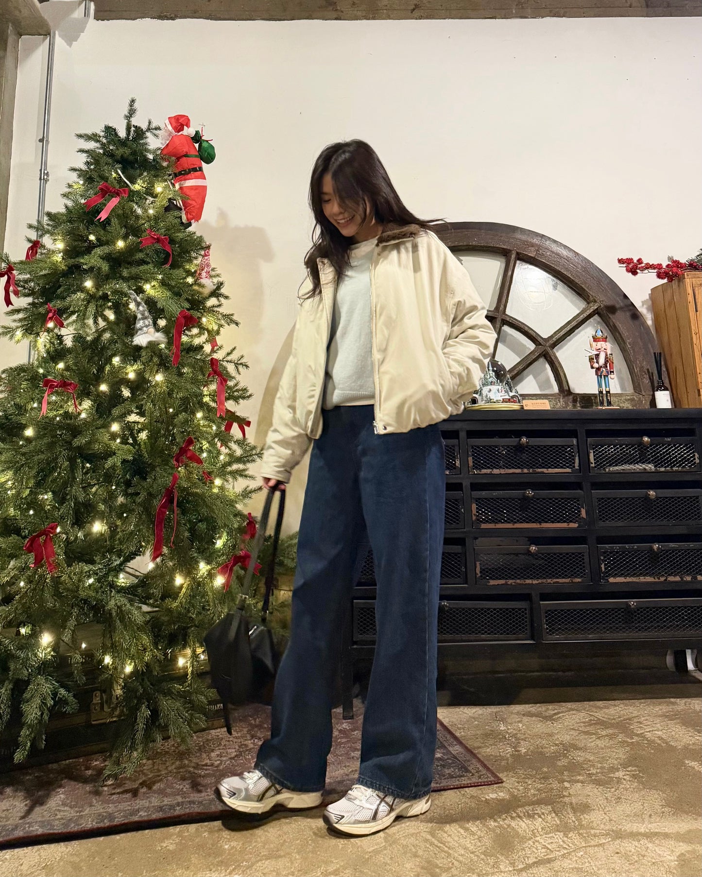 深藍天鵝絨直筒長牛