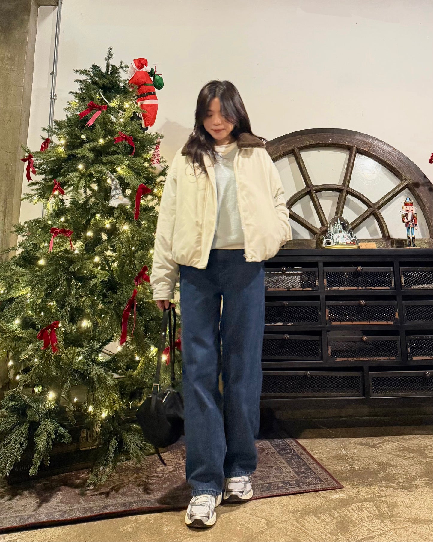 反領羊羔毛短羽絨