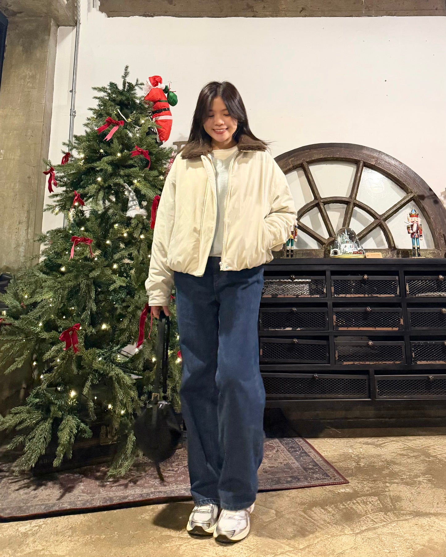 反領羊羔毛短羽絨