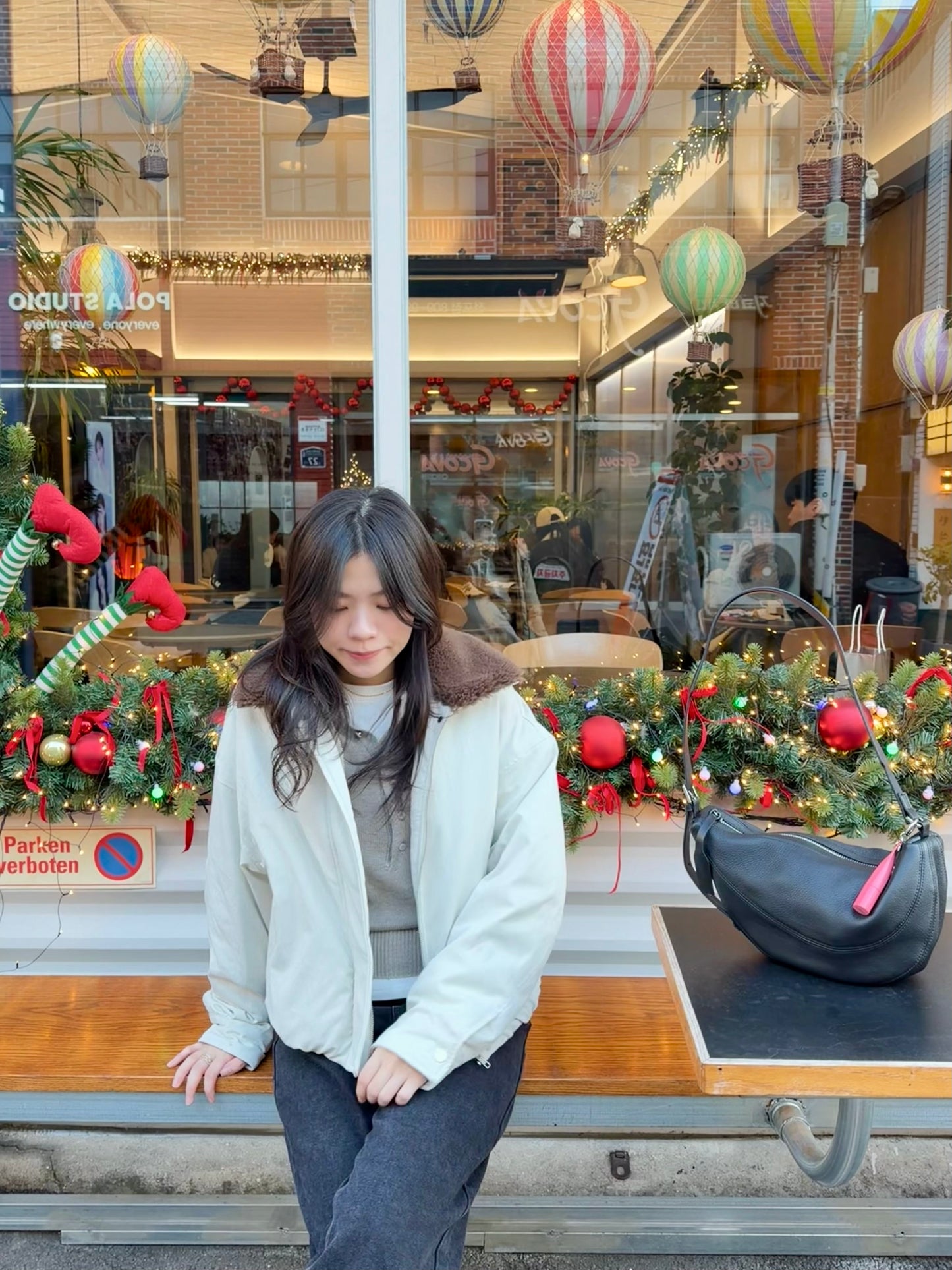 反領羊羔毛短羽絨