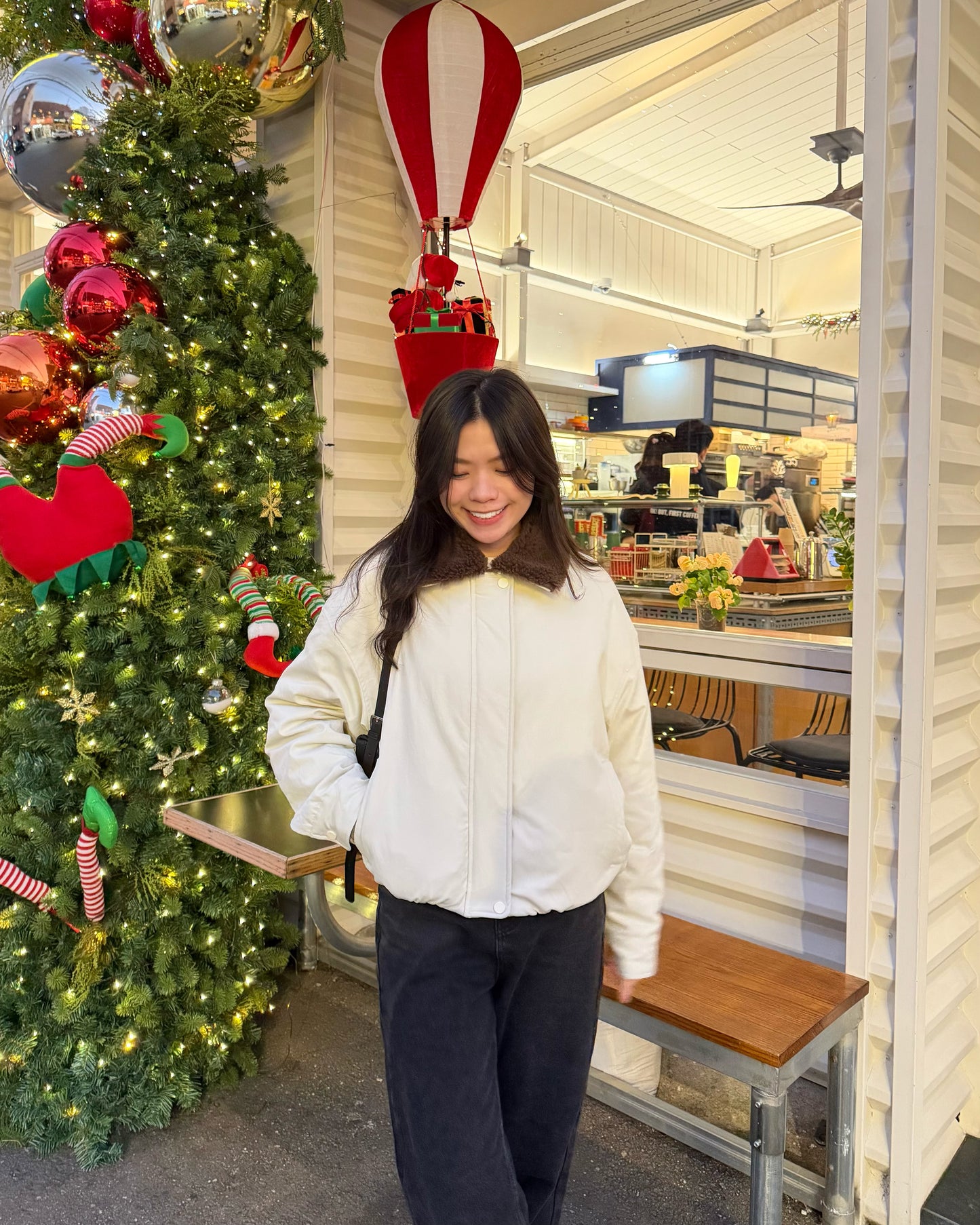 反領羊羔毛短羽絨