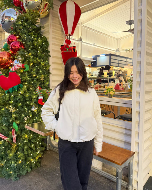 反領羊羔毛短羽絨