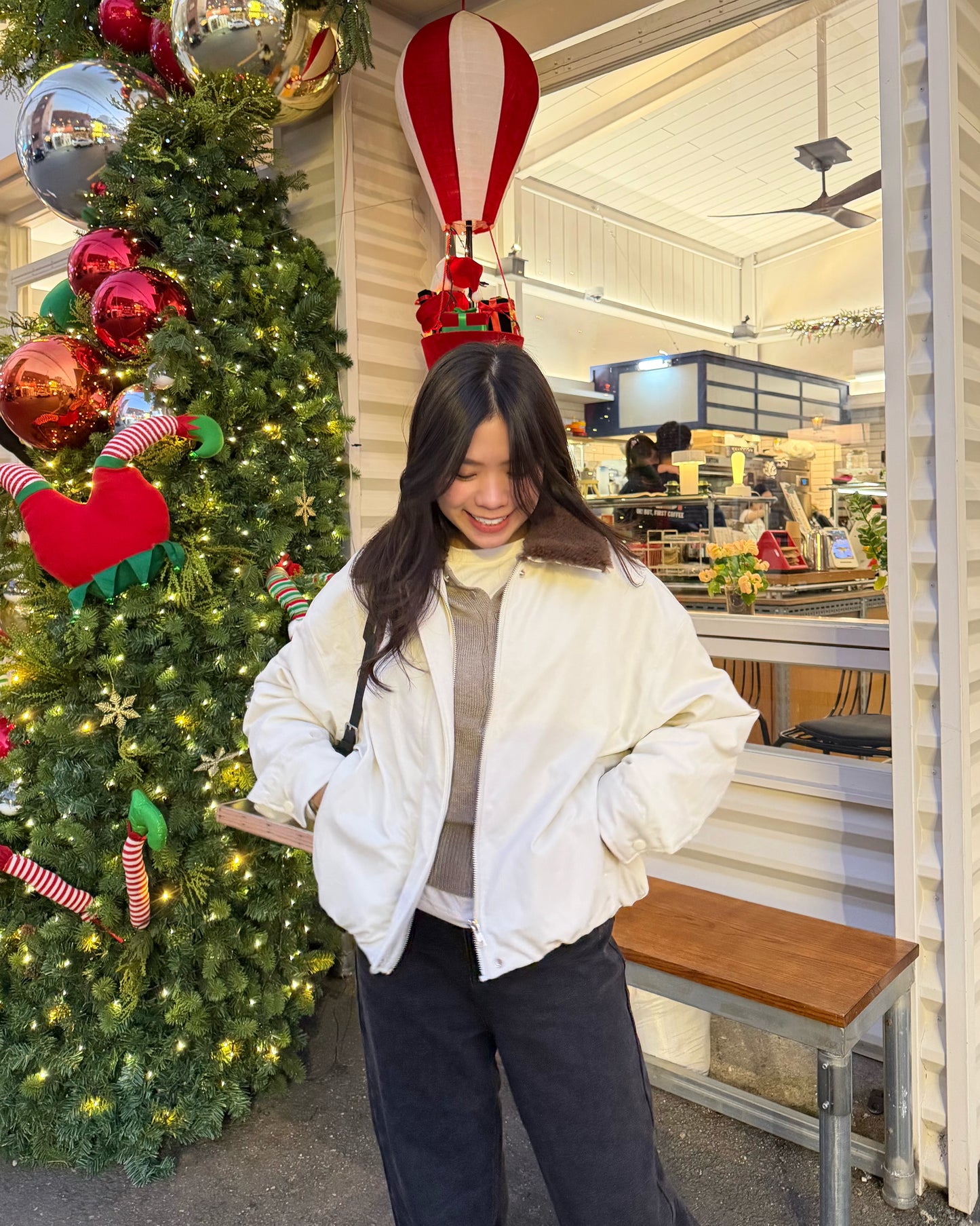 反領羊羔毛短羽絨