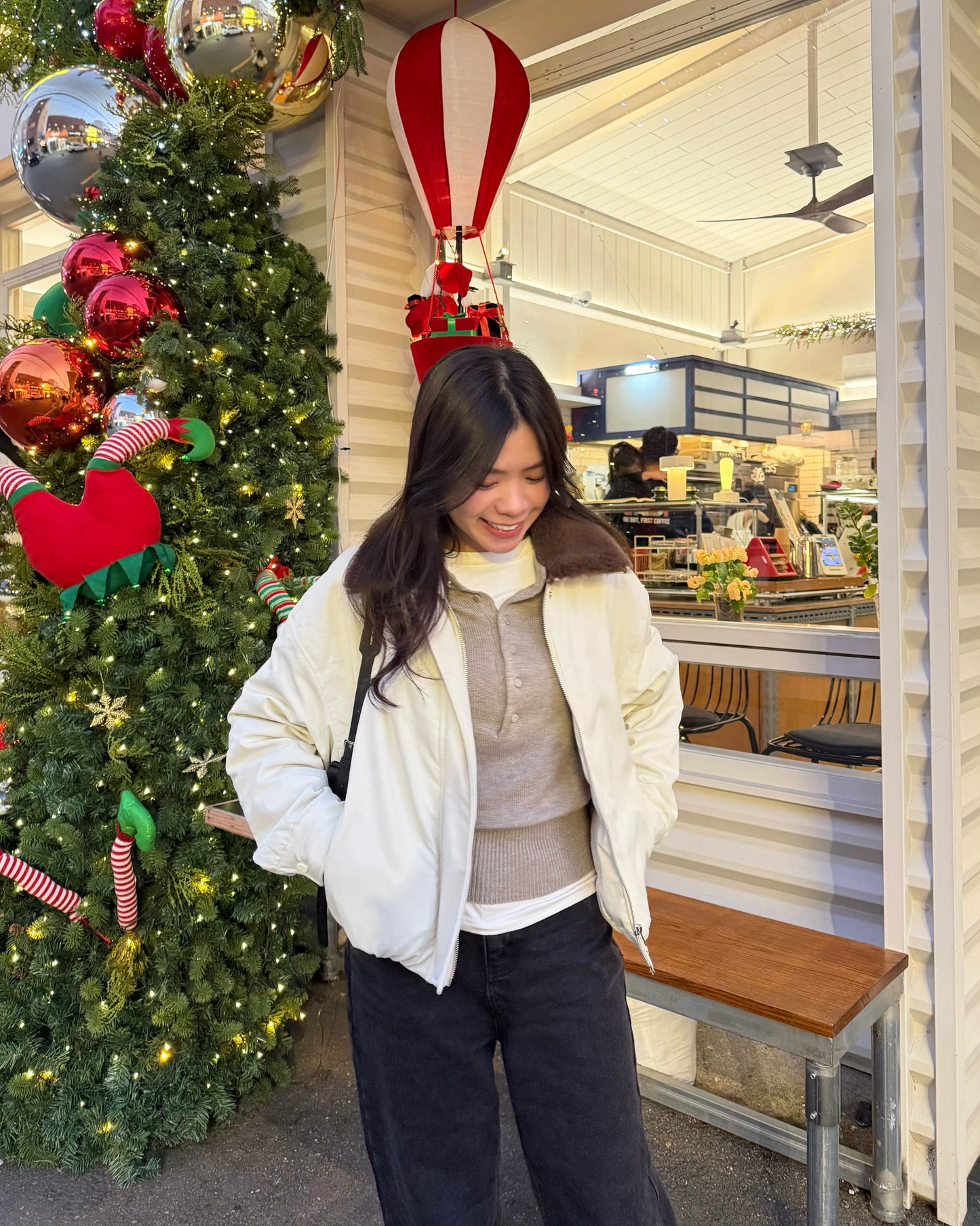 反領羊羔毛短羽絨