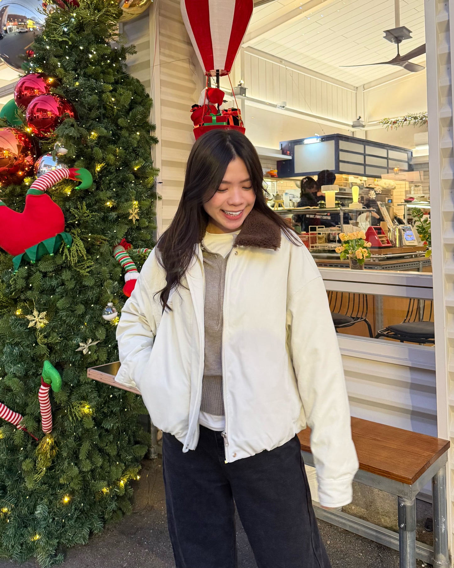 反領羊羔毛短羽絨