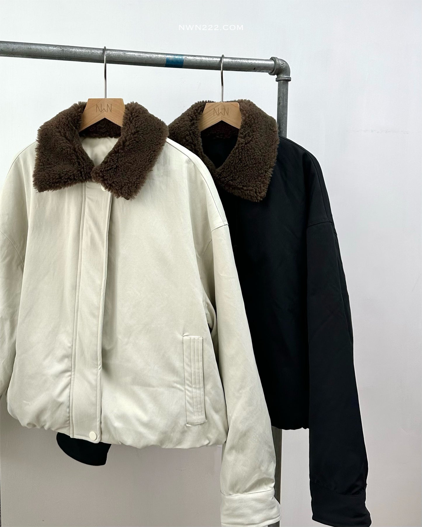 反領羊羔毛短羽絨