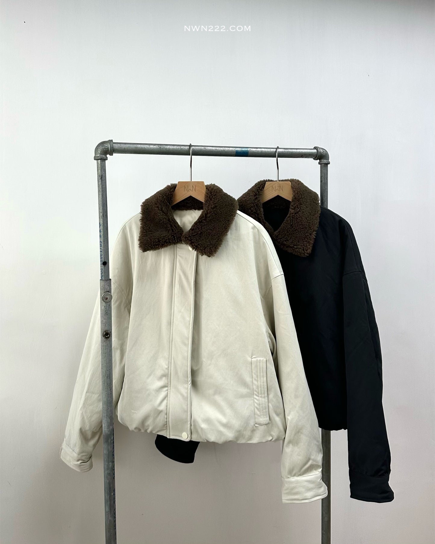 反領羊羔毛短羽絨