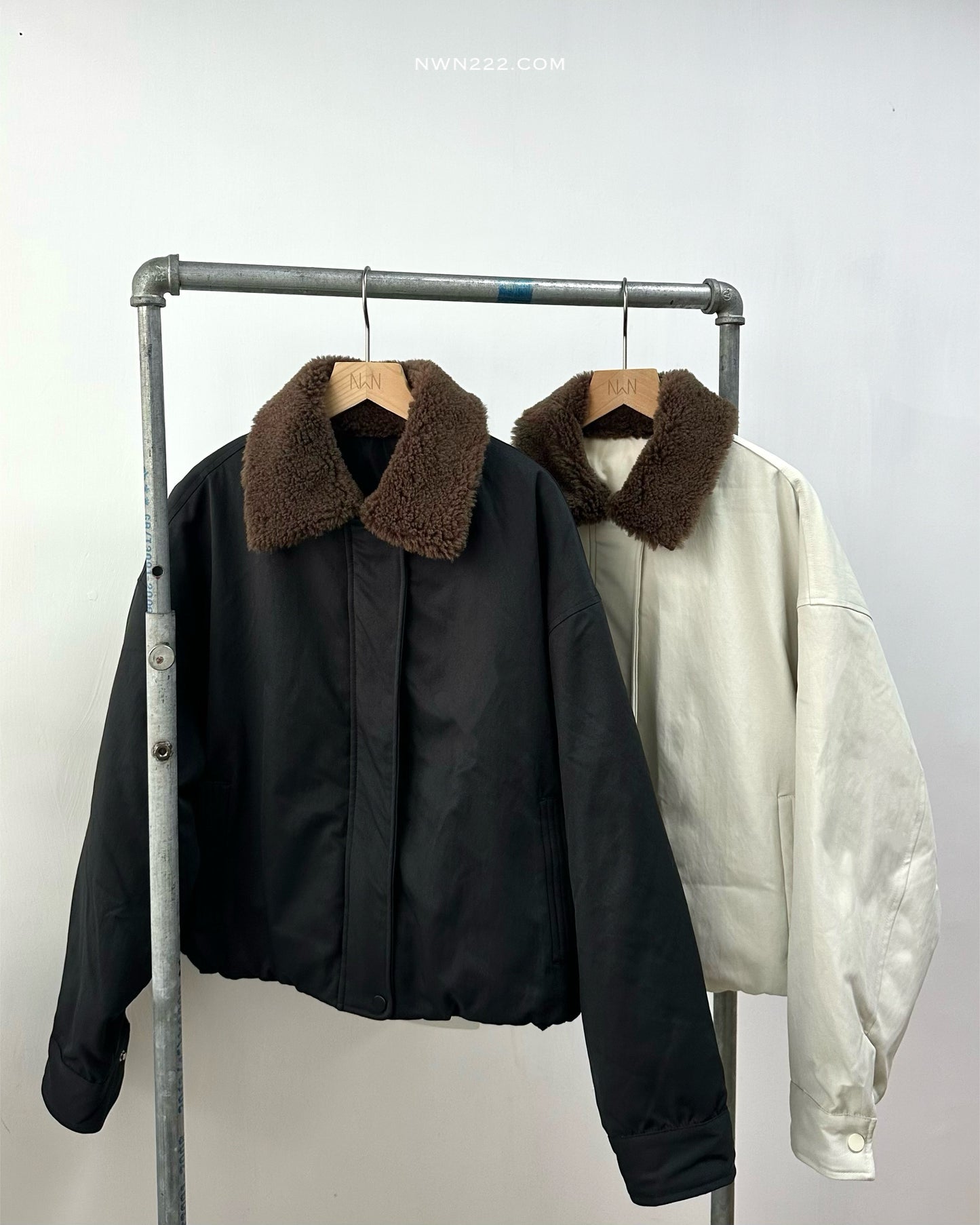 反領羊羔毛短羽絨