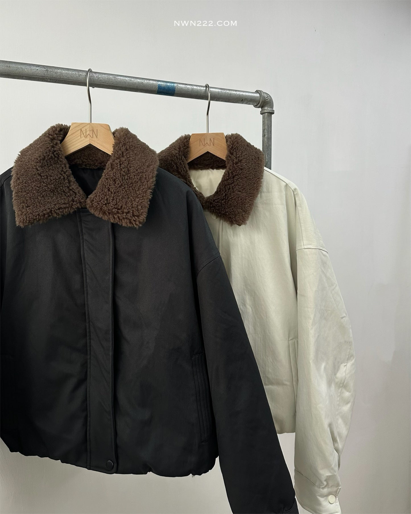 反領羊羔毛短羽絨