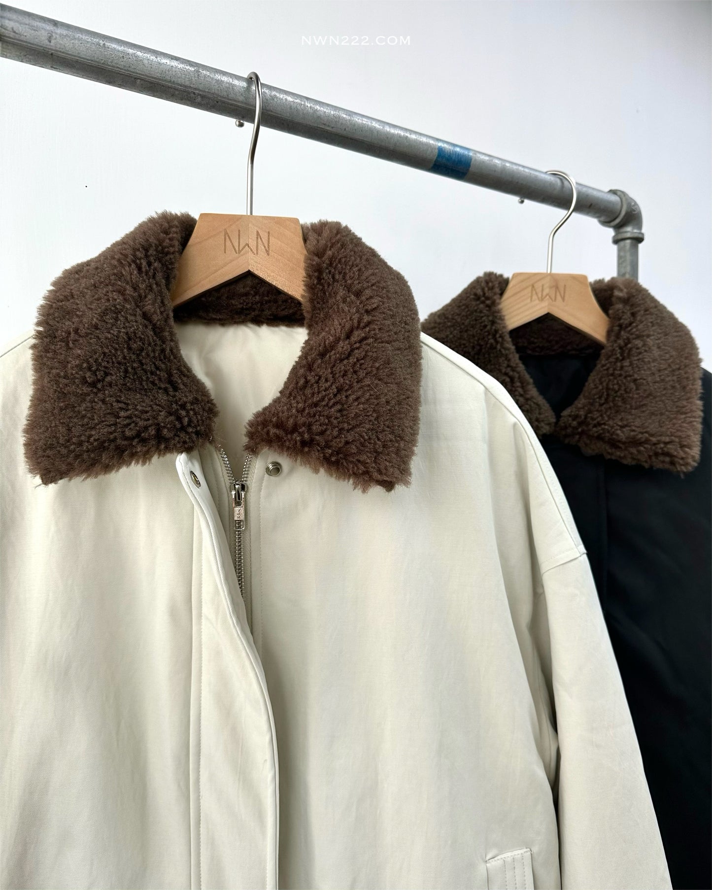 反領羊羔毛短羽絨