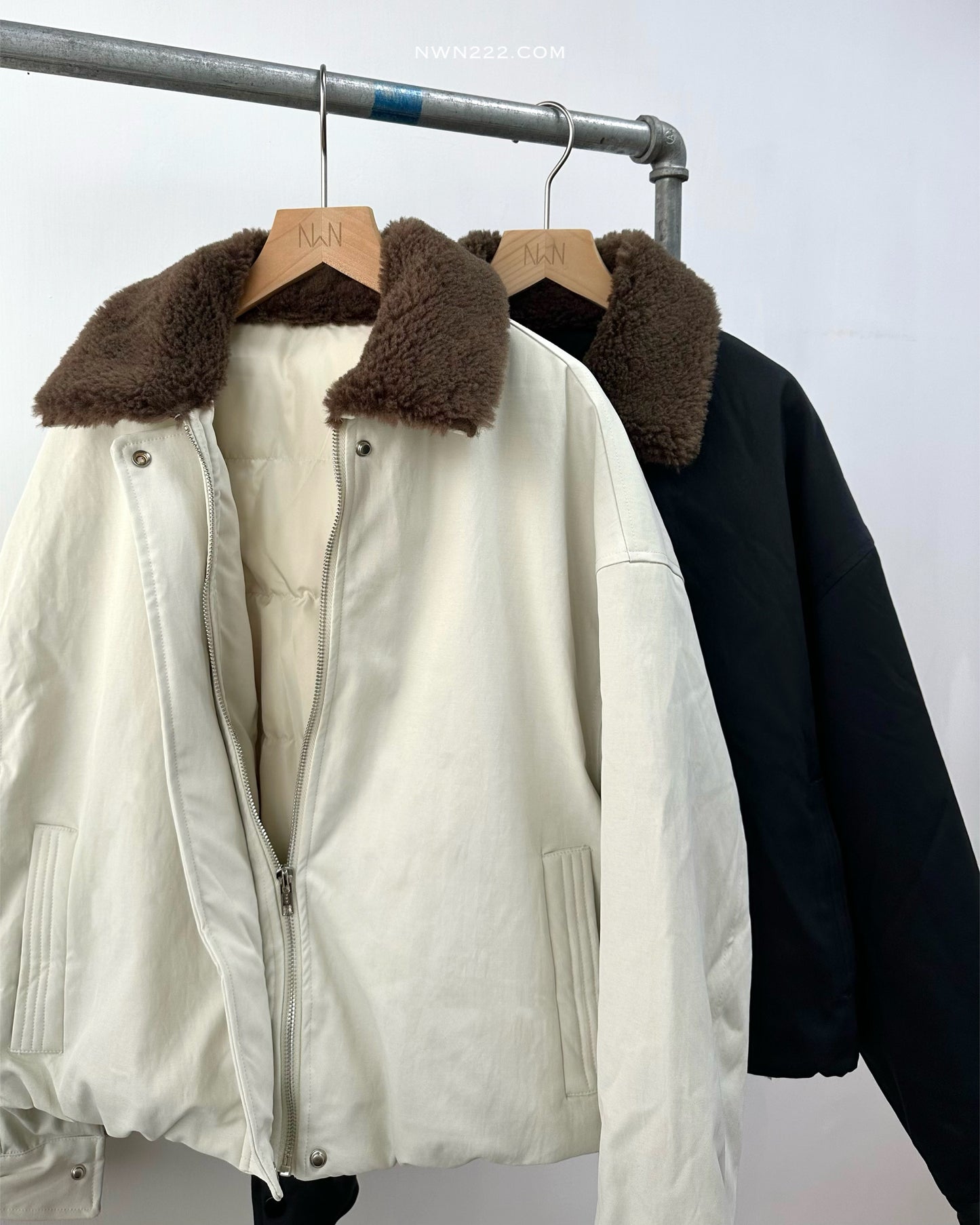 反領羊羔毛短羽絨