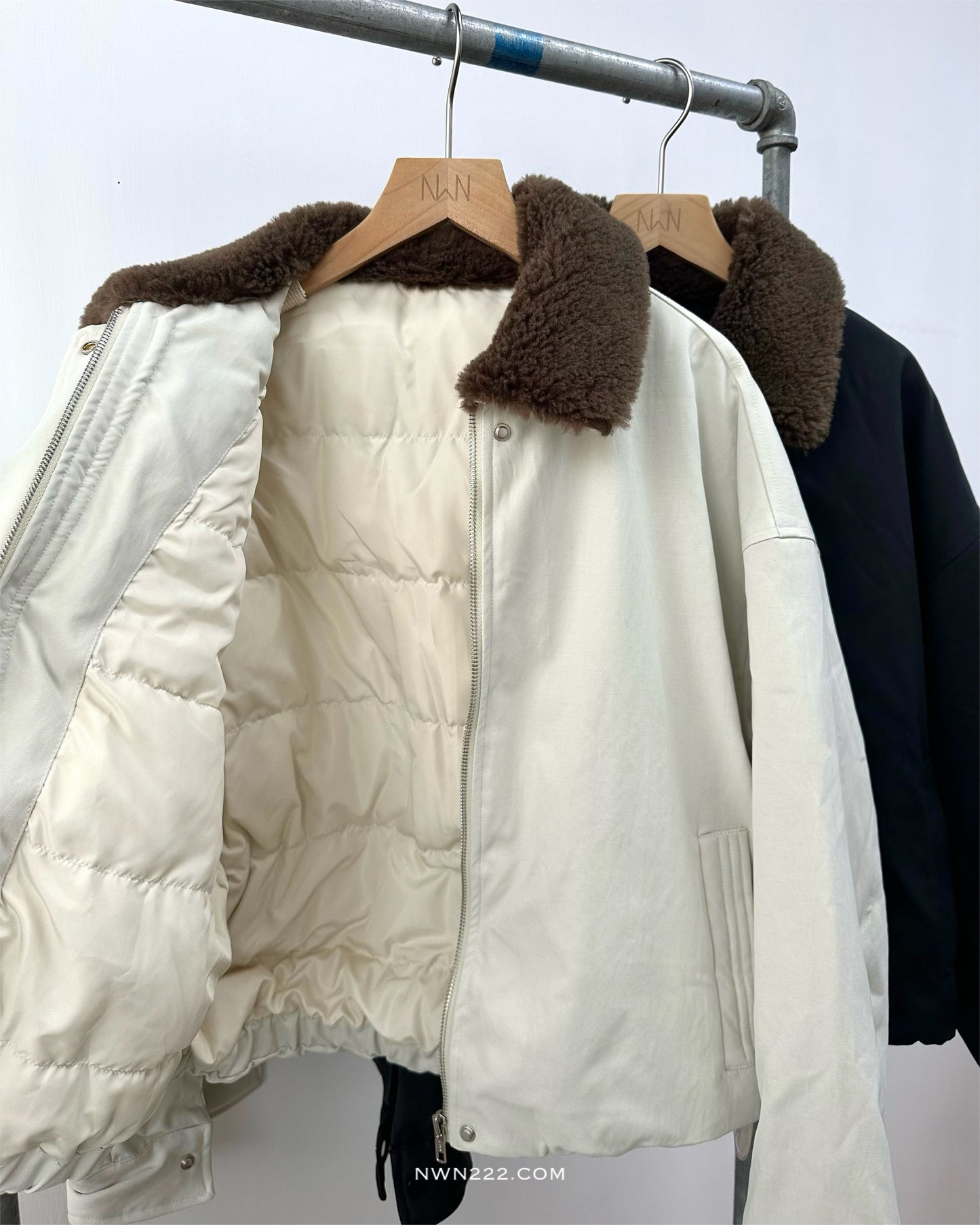 反領羊羔毛短羽絨