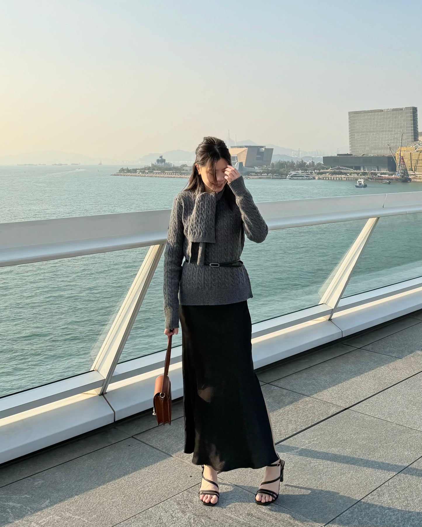 Embossed satin slit midi skirt