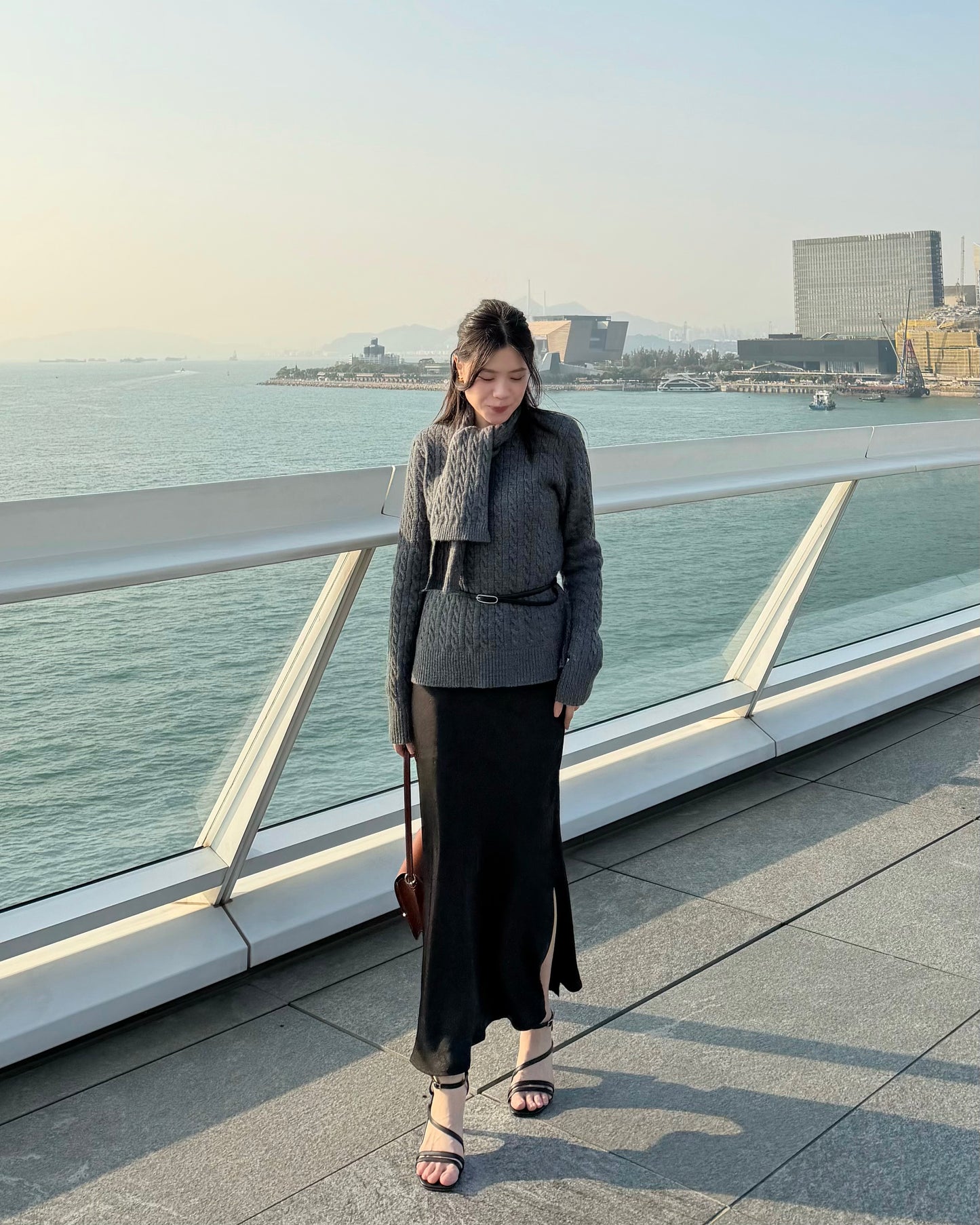 Embossed satin slit midi skirt