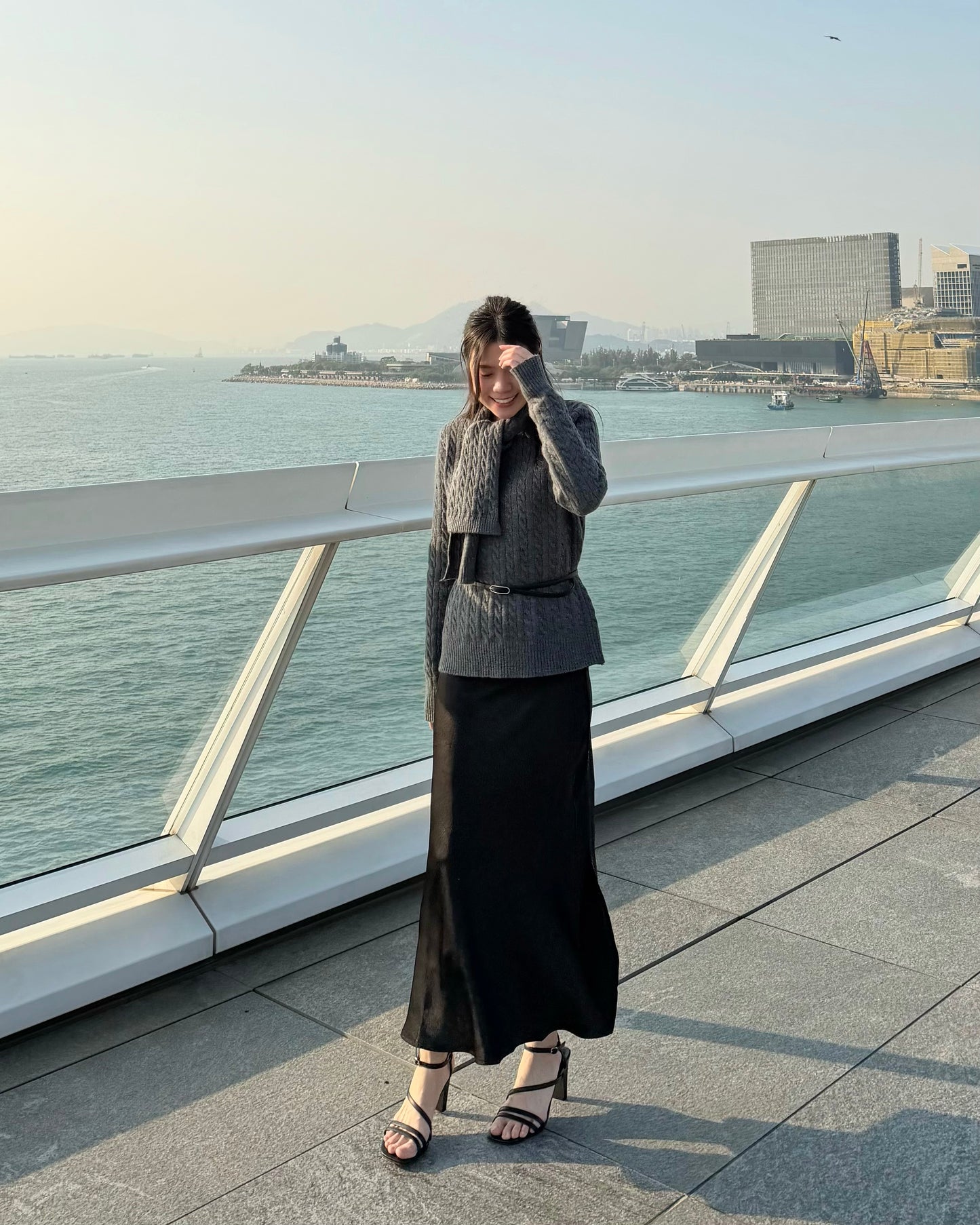 Embossed satin slit midi skirt