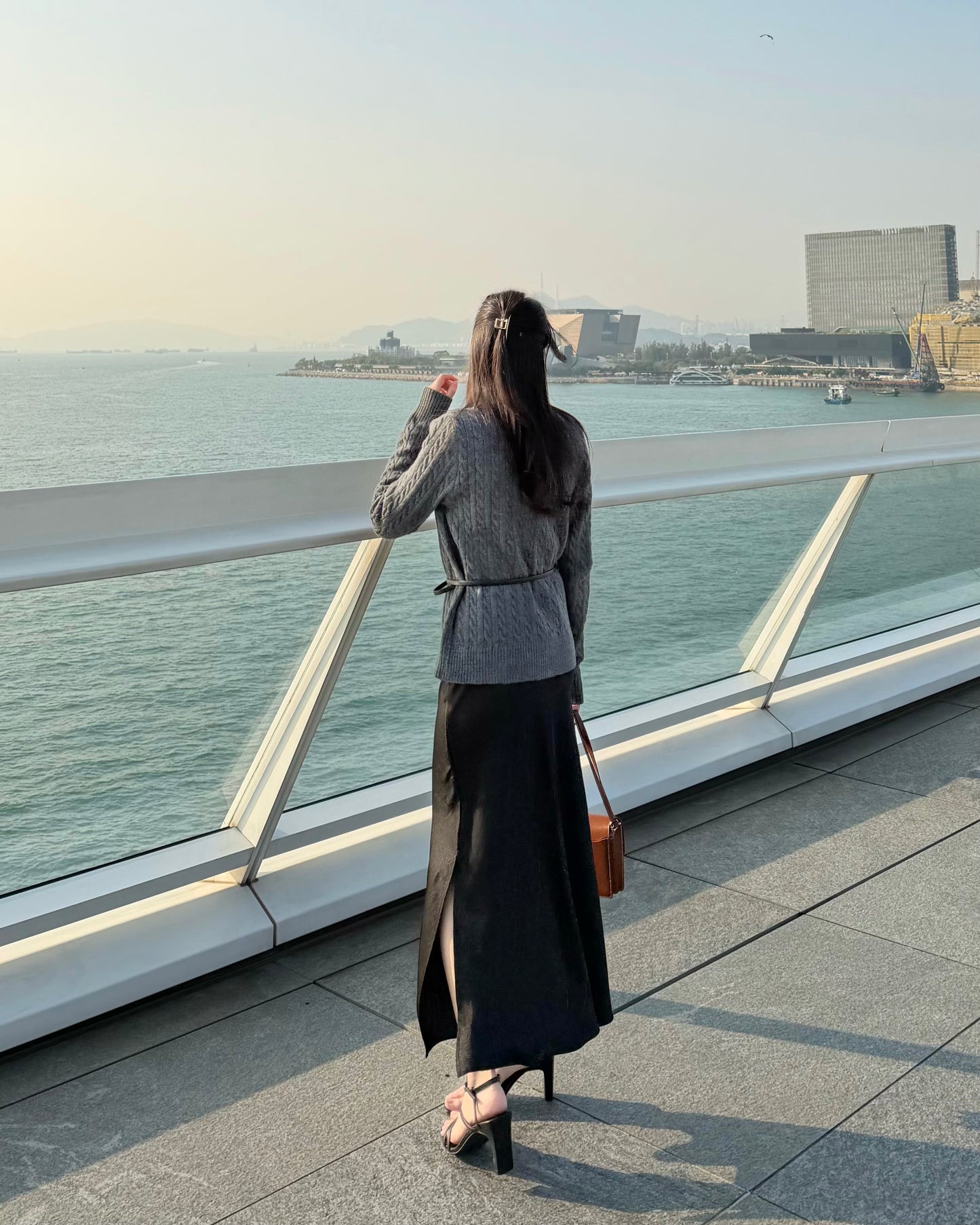 Embossed satin slit midi skirt