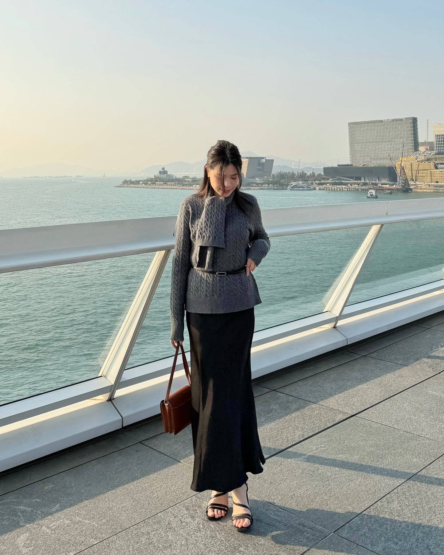 Embossed satin slit midi skirt