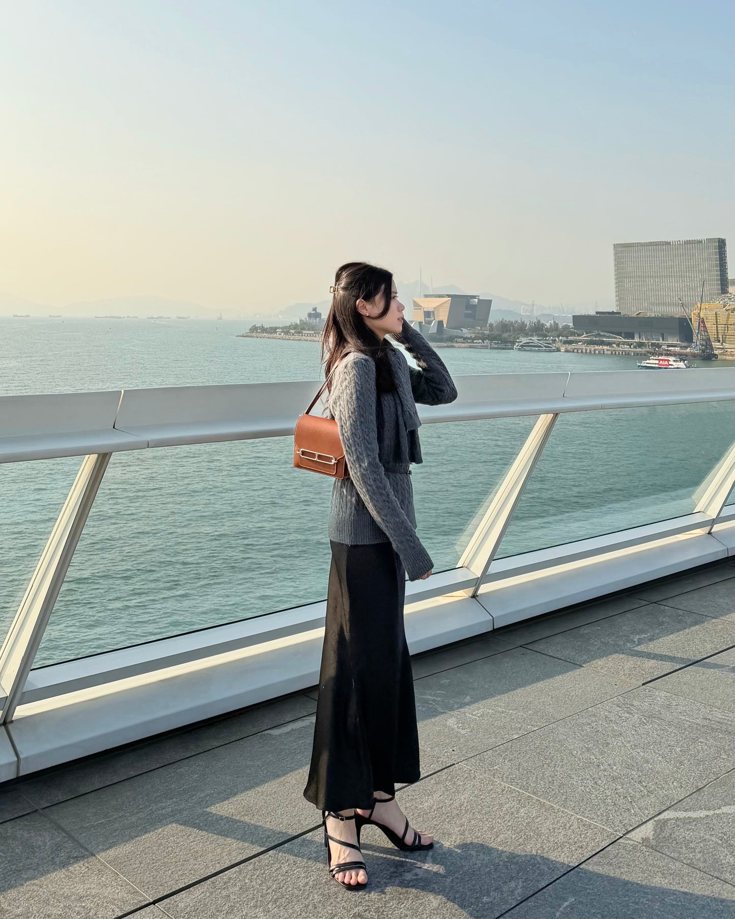 Embossed satin slit midi skirt