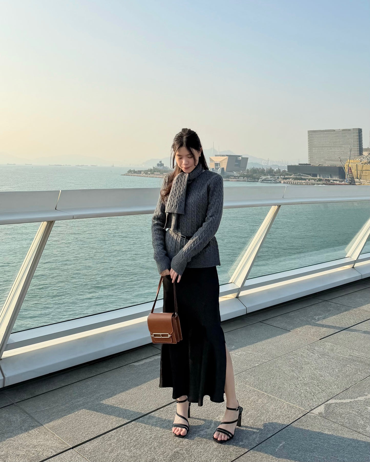 Embossed satin slit midi skirt