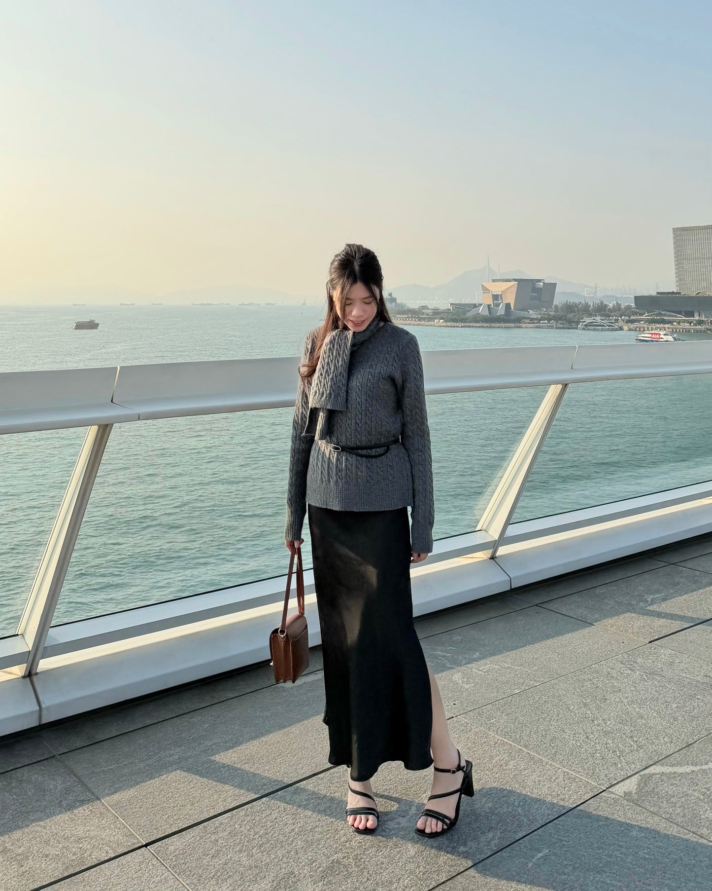 Embossed satin slit midi skirt