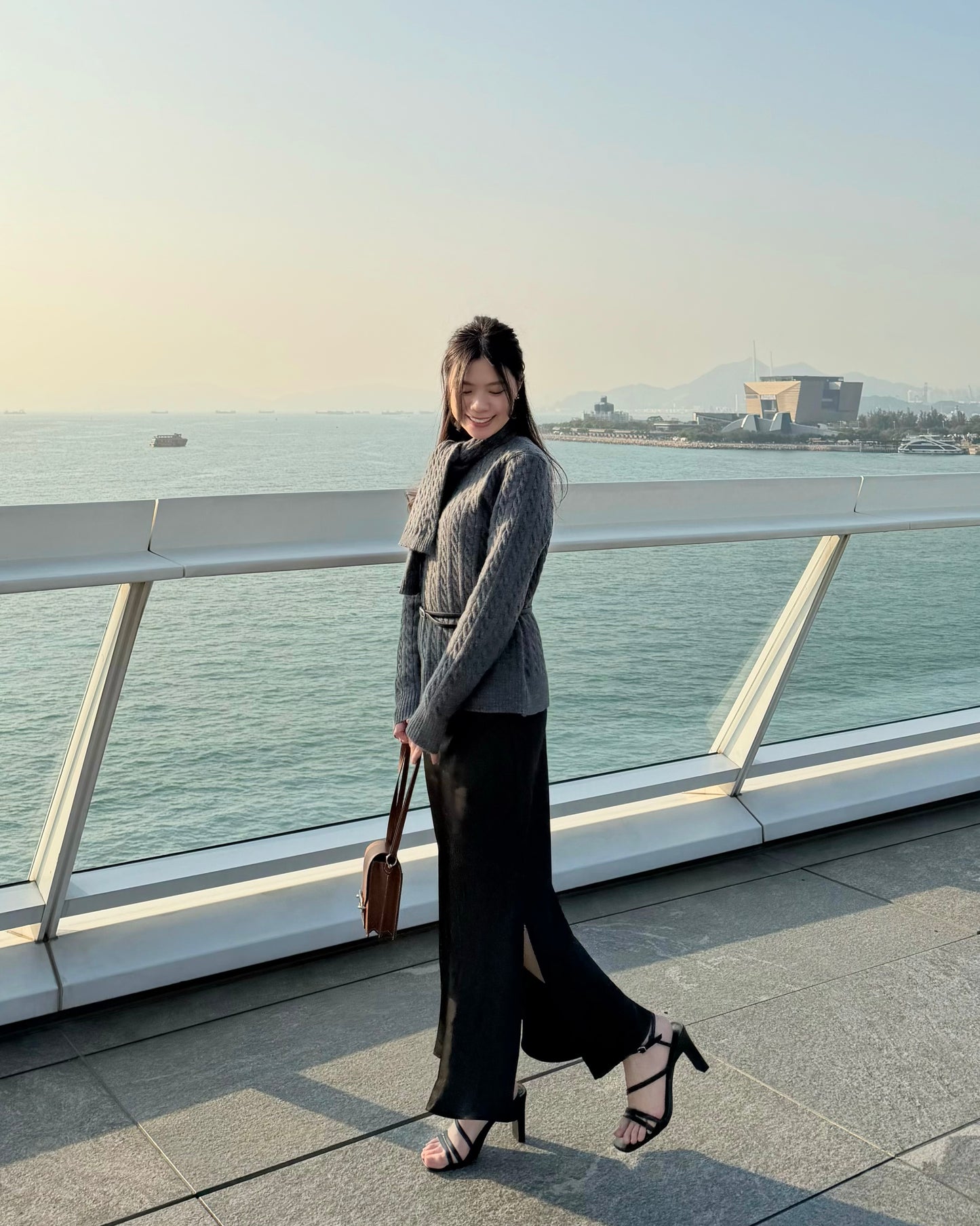 Embossed satin slit midi skirt