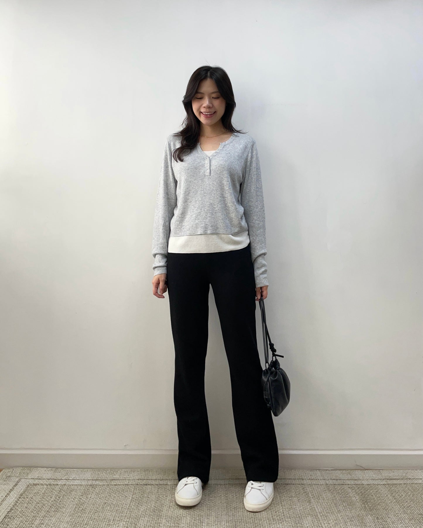 假兩件線長袖Top