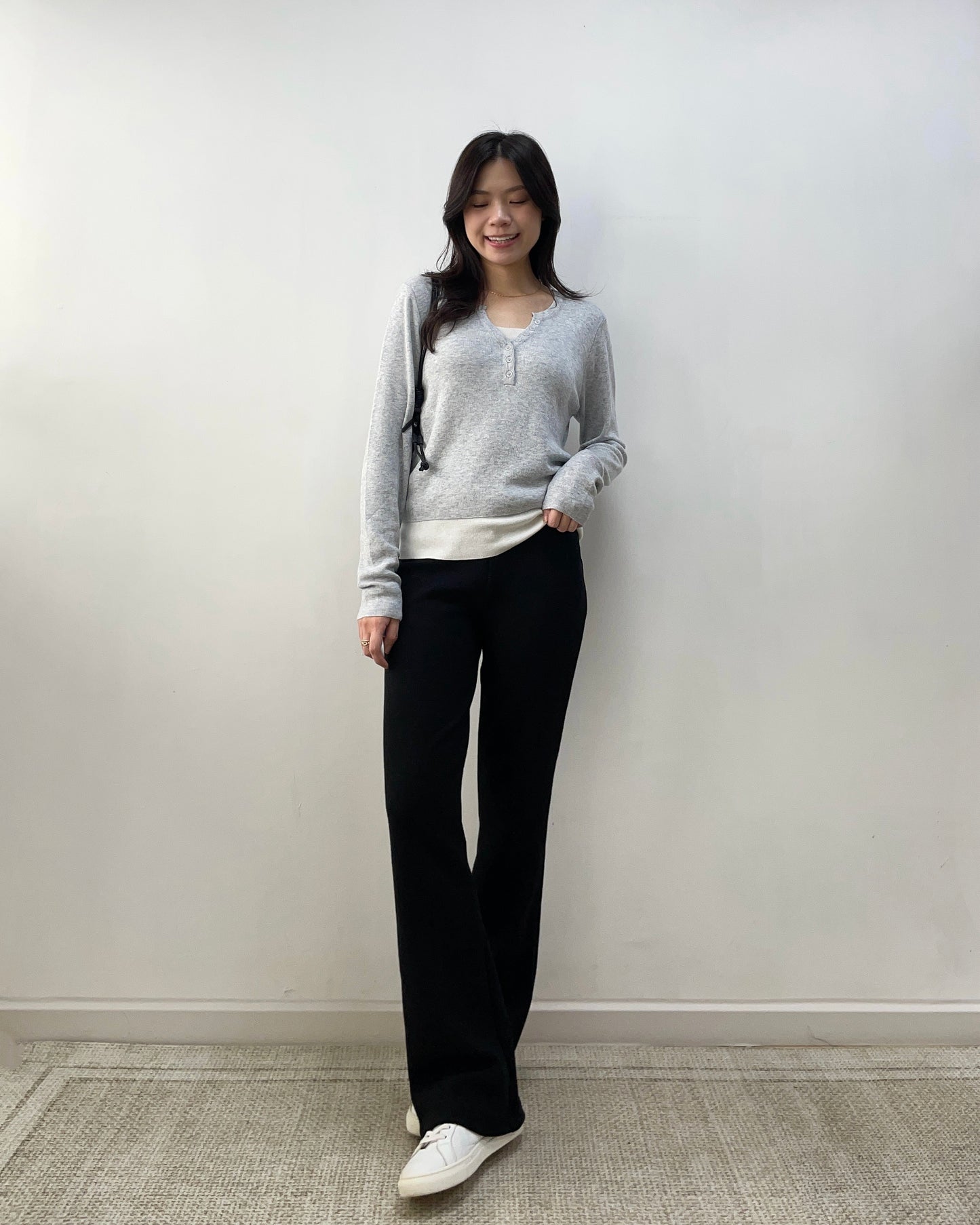 假兩件線長袖Top