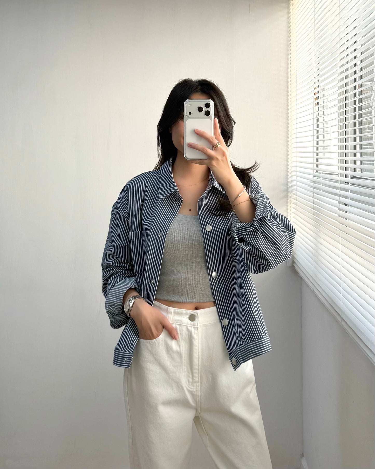 直間紋薄牛仔外套