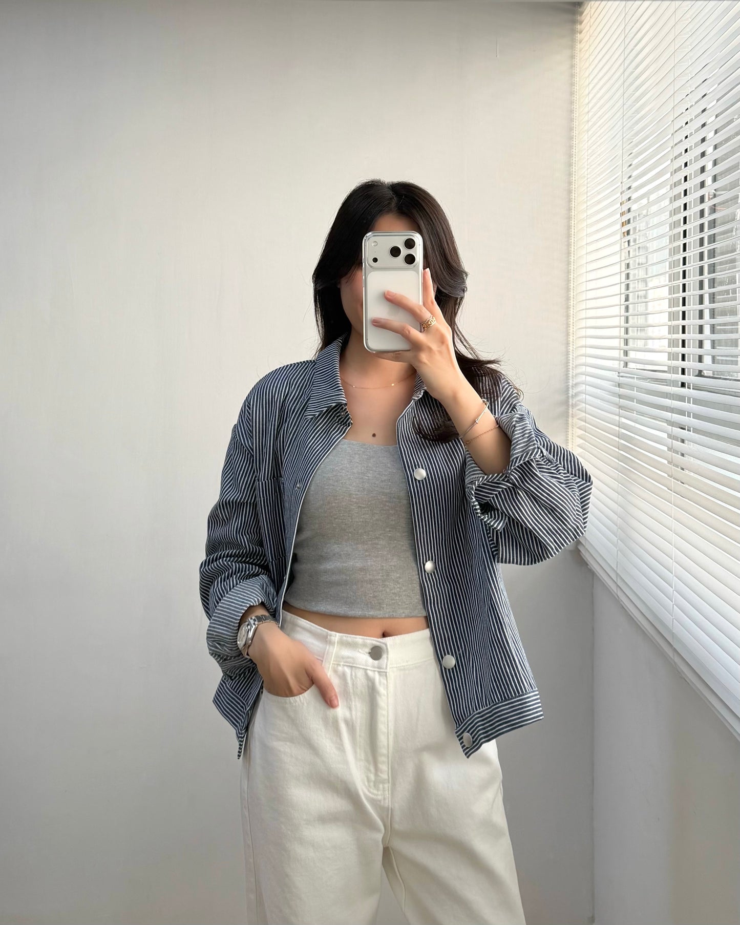 直間紋薄牛仔外套